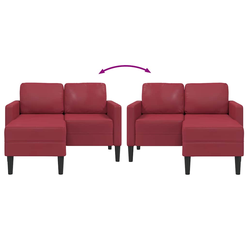 Canapé 2 places avec méridienne en L couleur bordeaux 125 cm en similicuir - XIOS