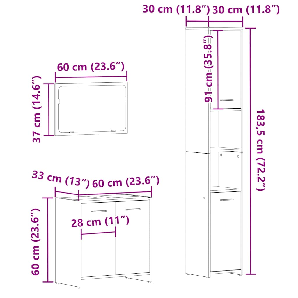 Ensemble de meubles salle de bain 3 pcs bois d'ingénierie