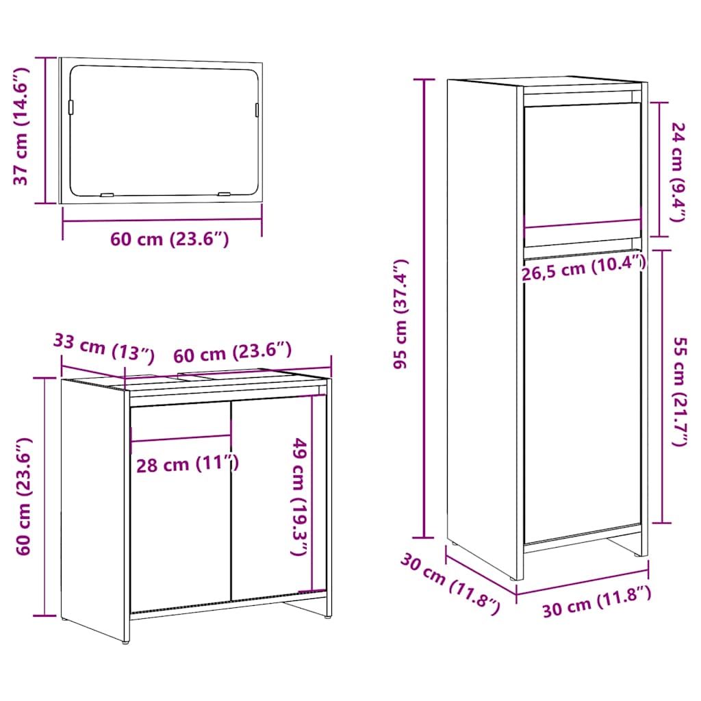Ensemble de meubles salle de bain 3 pcs bois d'ingénierie