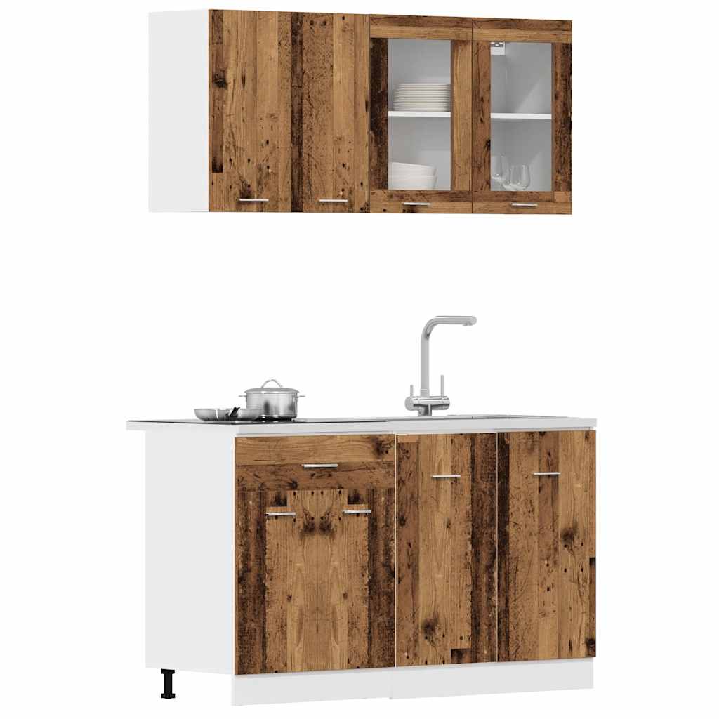 Ensemble de 4 meubles de cuisine "Lyon" en bois d'ingénierie vieilli - XIOS