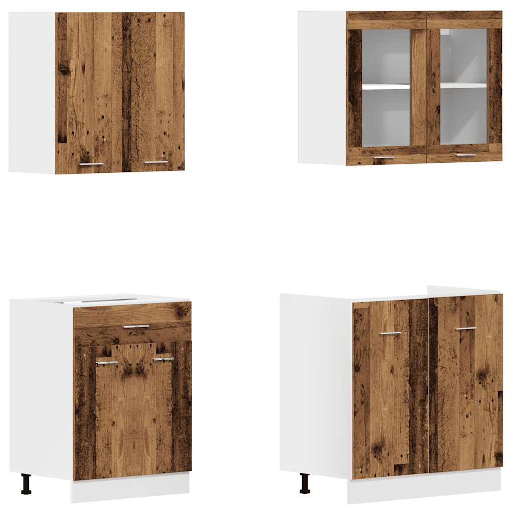 Ensemble de 4 meubles de cuisine "Lyon" en bois d'ingénierie vieilli - XIOS