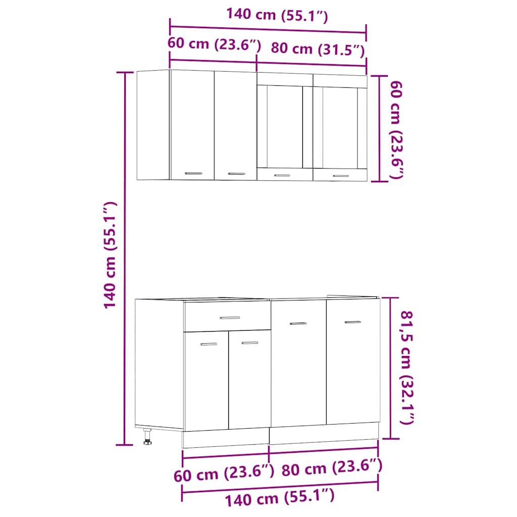 Ensemble de 4 meubles de cuisine "Lyon" en bois d'ingénierie vieilli - XIOS