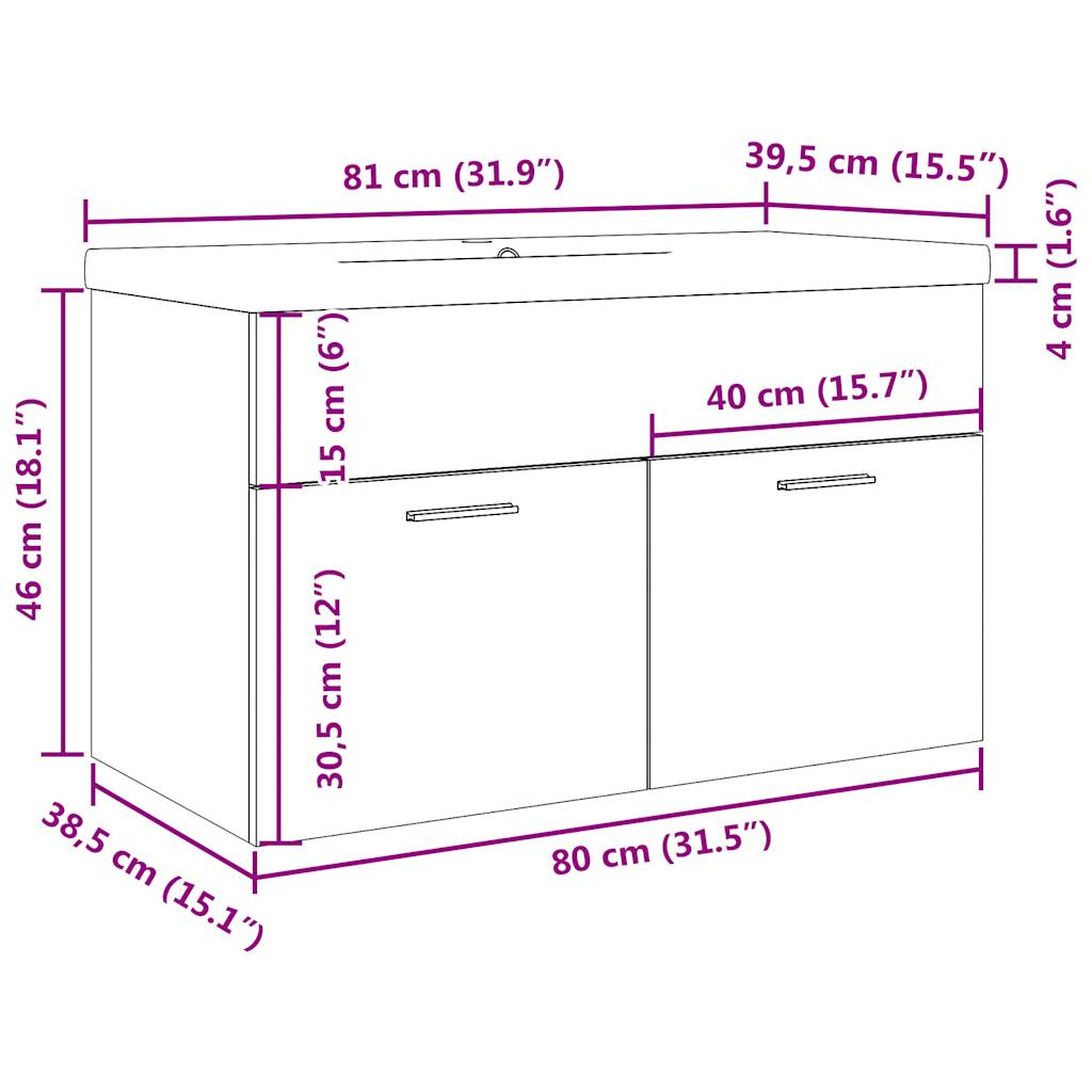 Ensemble de meubles salle de bain 2 pcs bois d'ingénierie