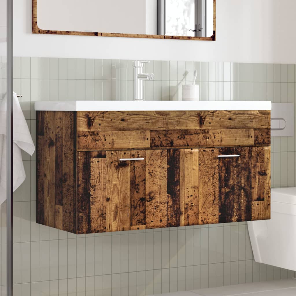 Armoire lavabo de salle de bain avec bassin intégré vieux bois