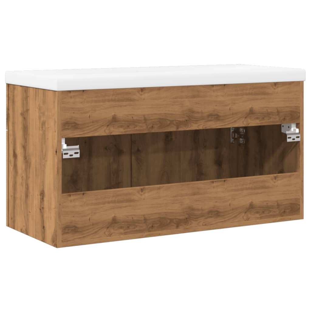 Armoire lavabo de bain avec bassin intégré chêne artisanal
