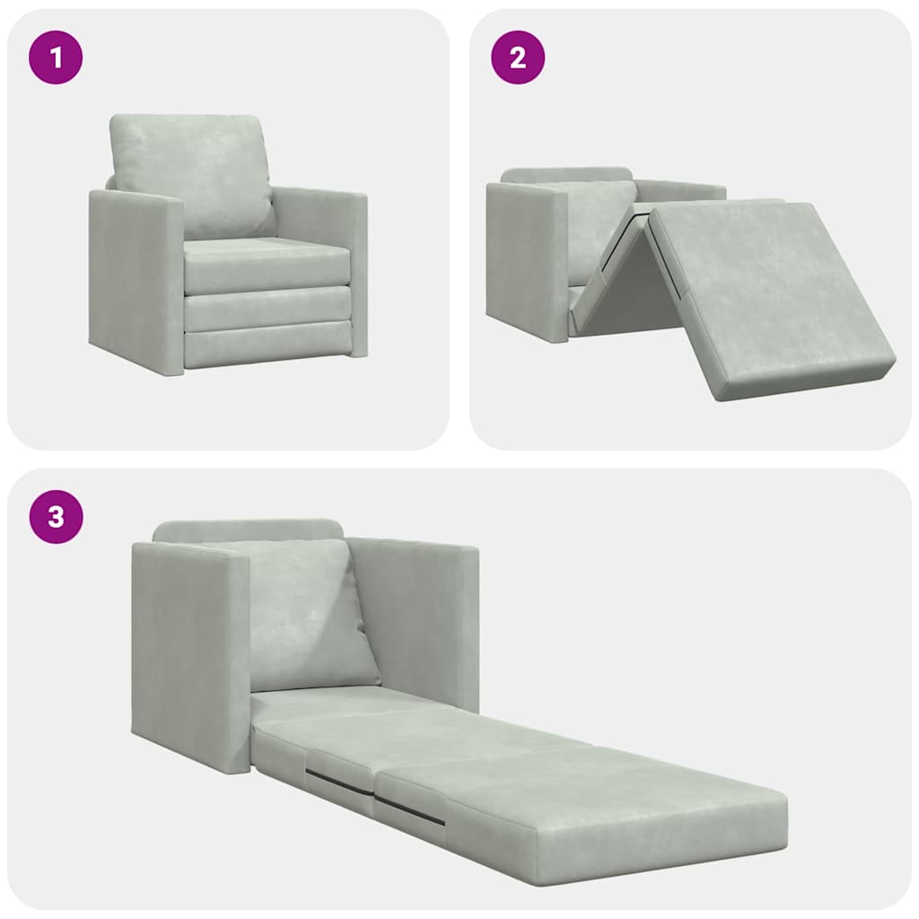Canapé-lit avec coussin Gris clair 74 x 77 x 81 cm Velours - XIOS