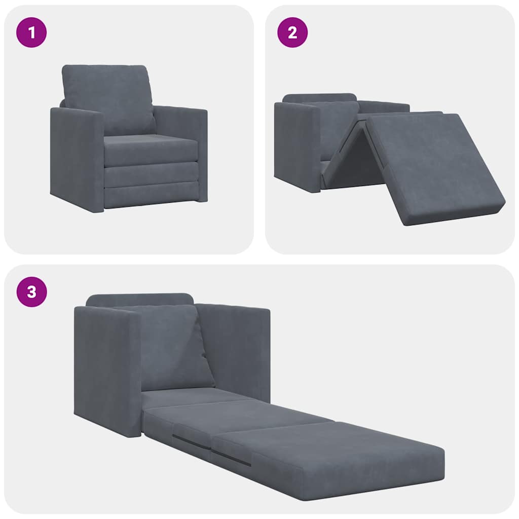 Canapé-lit avec coussin Gris foncé 74 x 77 x 81 cm Velours - XIOS
