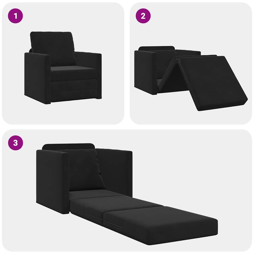 Canapé-lit avec coussin Noir 74 x 77 x 81 cm Velours - XIOS