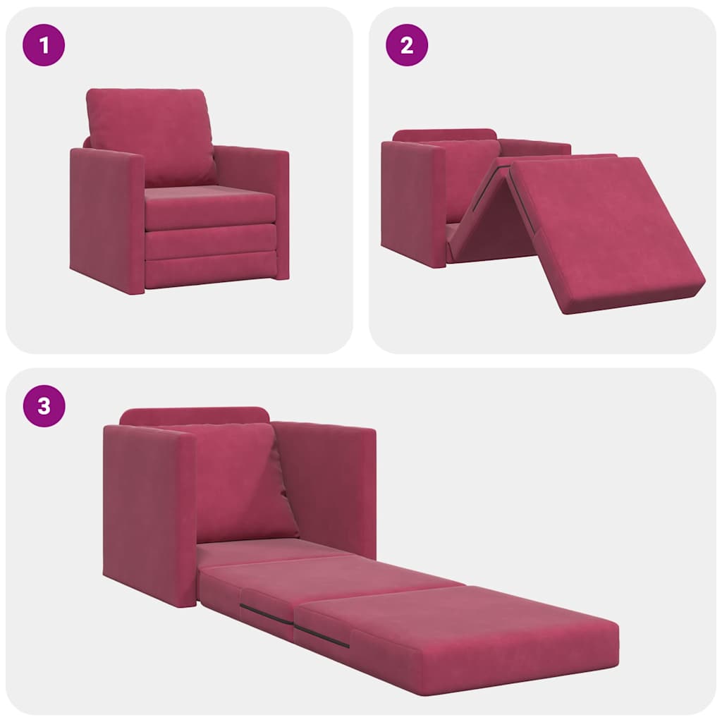 Canapé-lit avec coussin Rouge bordeaux 74 x 77 x 81 cm Velours - XIOS