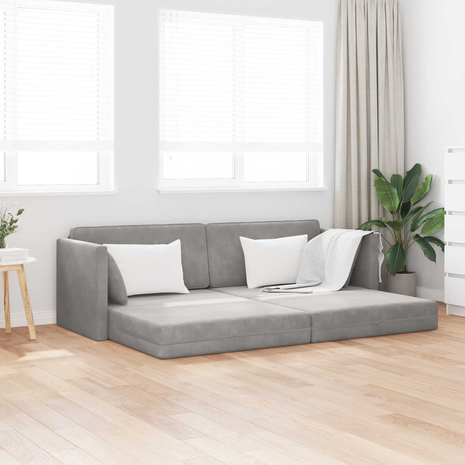 Canapé-lit au sol Gris clair 213 x 70 x 77 cm Velours - XIOS