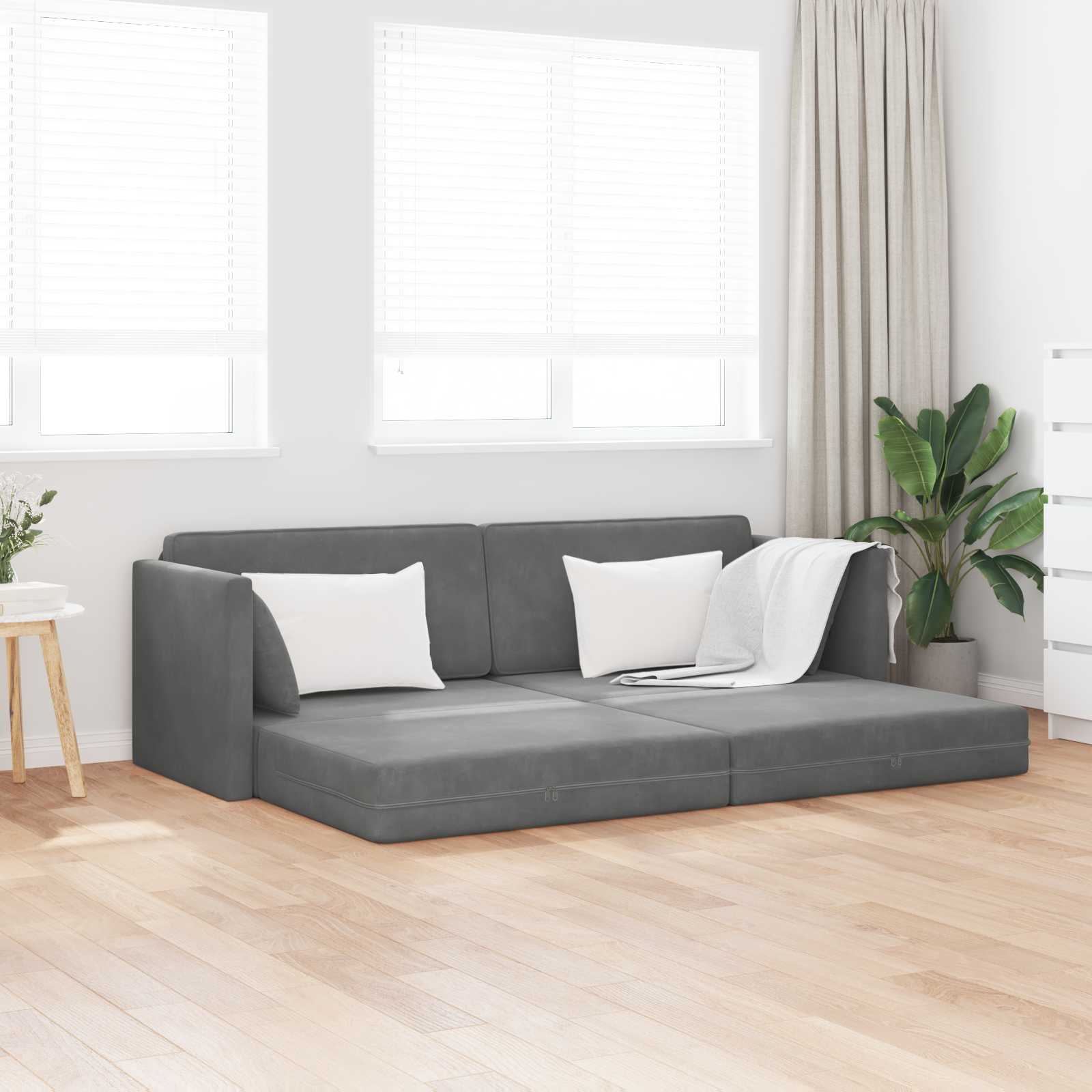 Canapé-lit au sol Gris foncé 213 x 70 x 77 cm Velours - XIOS
