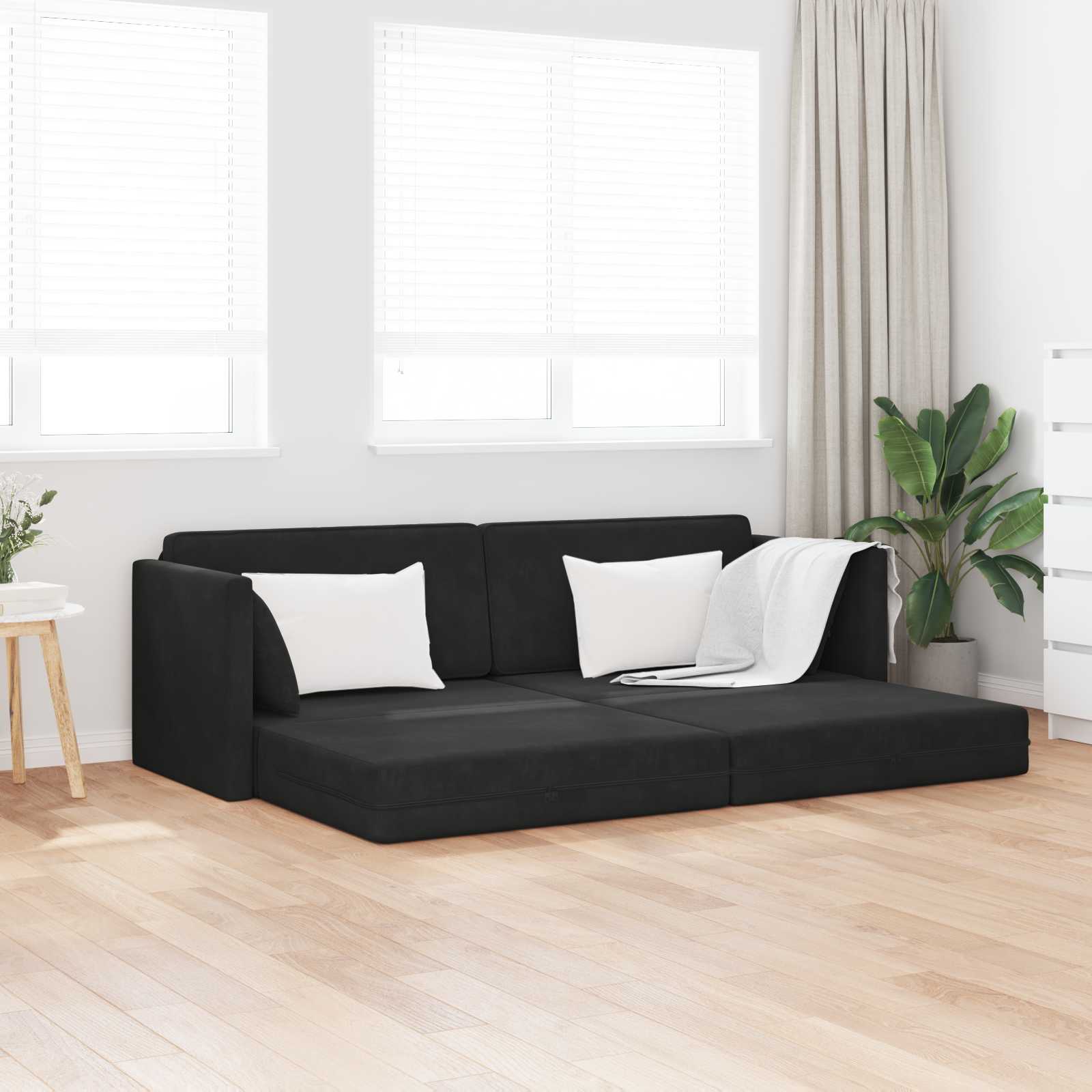Canapé-lit au sol Noir 213 x 70 x 77 cm Velours - XIOS