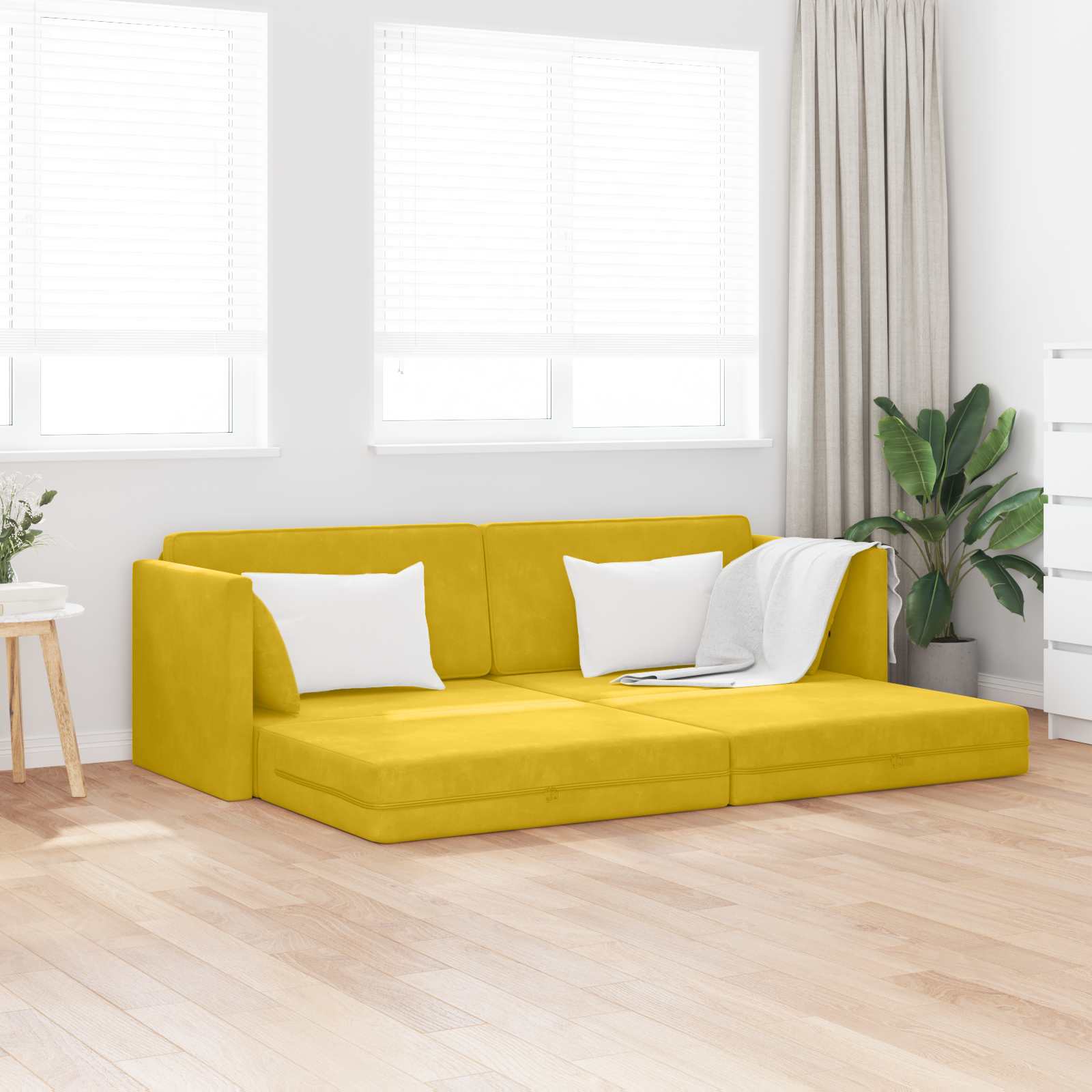 Canapé-lit au sol Jaune 213 x 70 x 77 cm Velours - XIOS