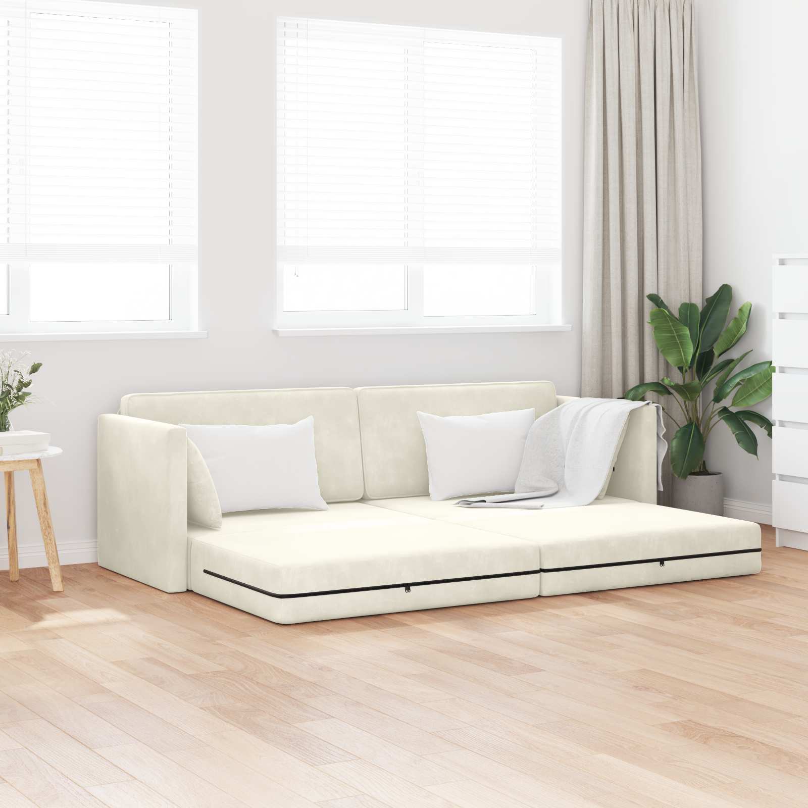 Canapé-lit au sol Crème 213 x 70 x 77 cm Velours - XIOS