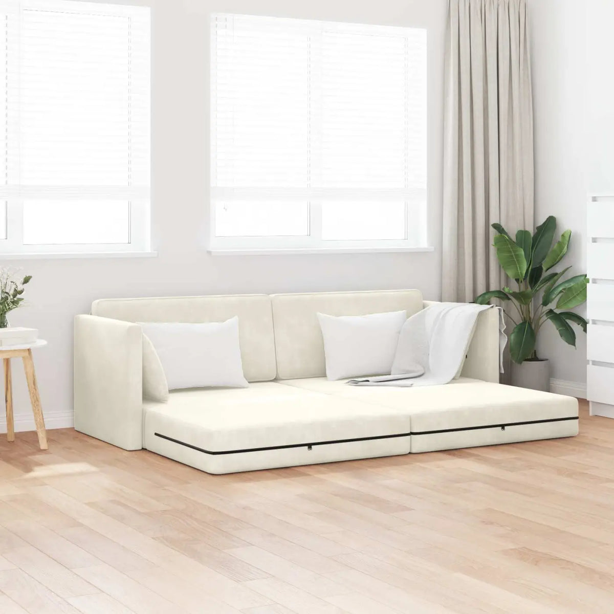Canapé-lit au sol Crème 213 x 70 x 77 cm Velours - XIOS