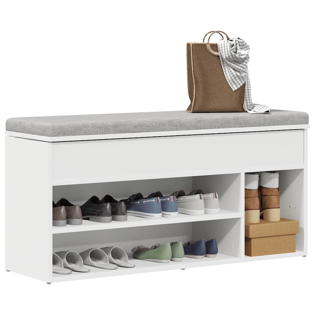 Banc à chaussures blanc 102x30,5x45 cm bois d'ingénierie - XIOS