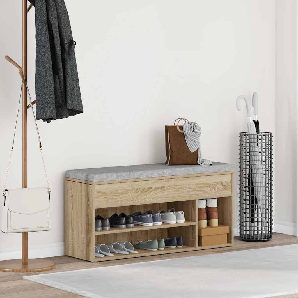 Banc à chaussures chêne sonoma 102x30,5x45 cm bois d'ingénierie - XIOS