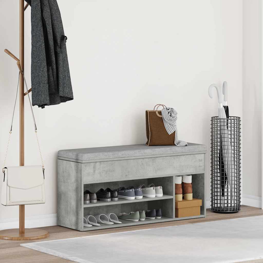 Banc à chaussures gris béton 102x30,5x45 cm bois d'ingénierie - XIOS