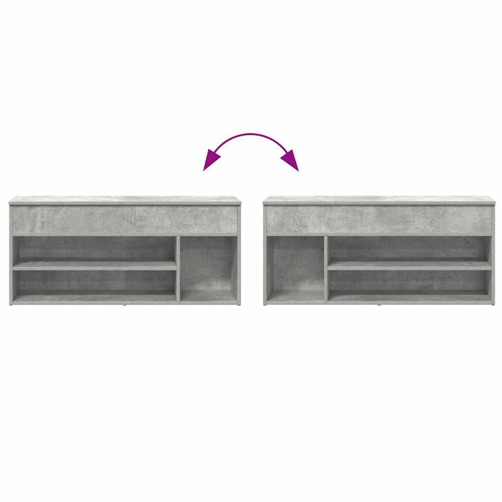 Banc à chaussures gris béton 102x30,5x45 cm bois d'ingénierie - XIOS