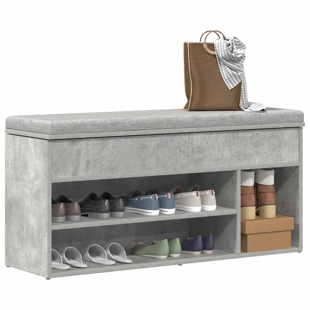 Banc à chaussures gris béton 102x30,5x45 cm bois d'ingénierie - XIOS