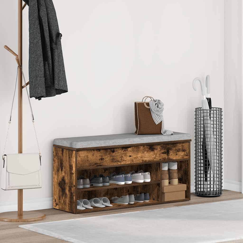 Banc à chaussures chêne fumé 102x30,5x45 cm bois d'ingénierie - XIOS
