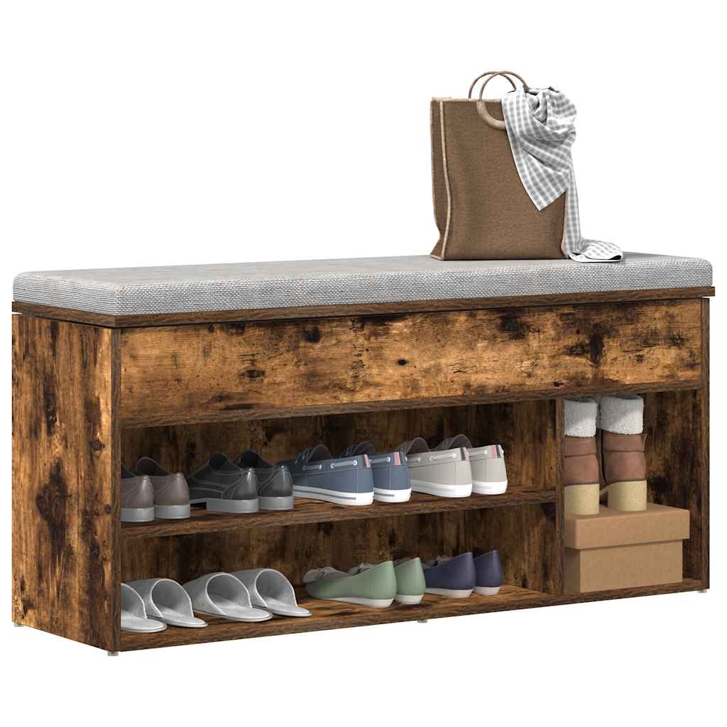 Banc à chaussures chêne fumé 102x30,5x45 cm bois d'ingénierie - XIOS