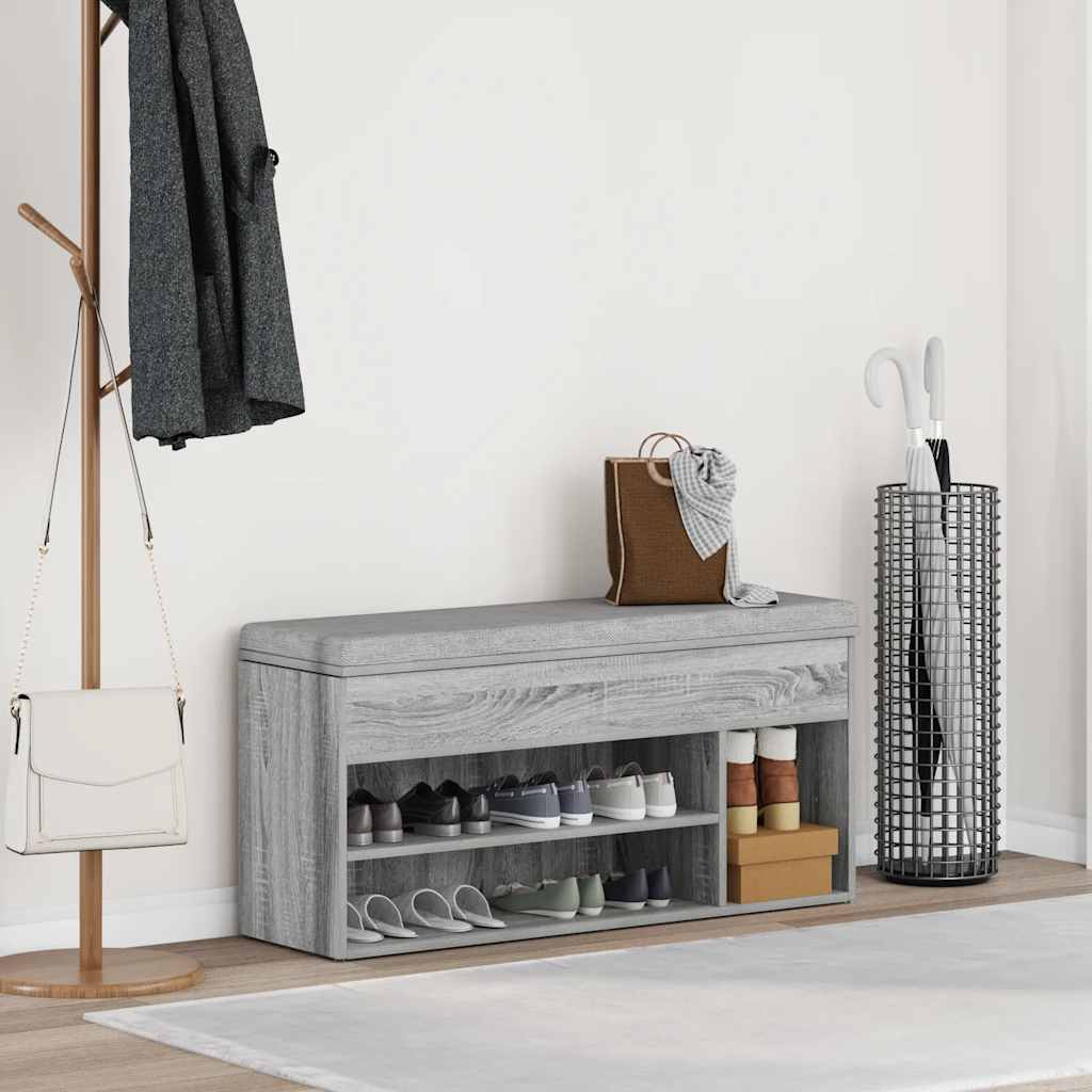 Banc à chaussures sonoma gris 102x30,5x45 cm bois d'ingénierie - XIOS