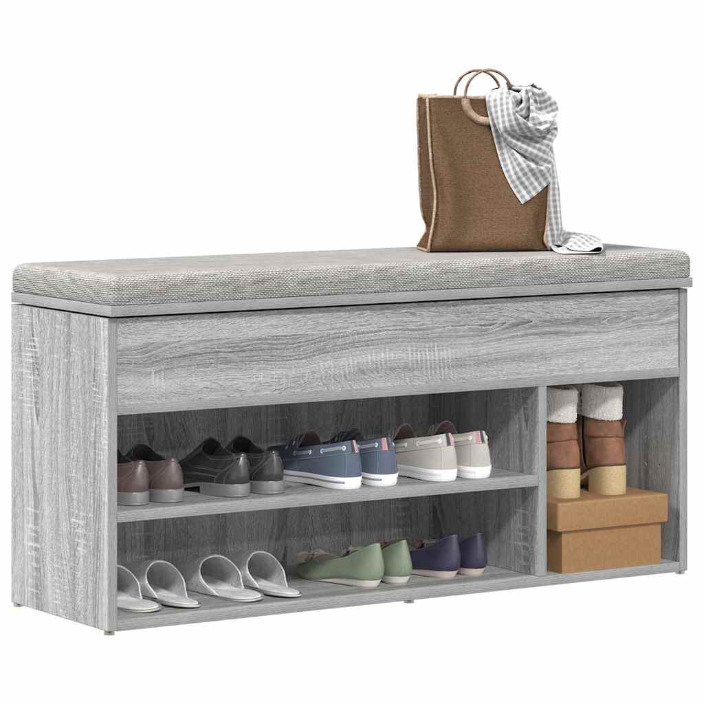 Banc à chaussures sonoma gris 102x30,5x45 cm bois d'ingénierie - XIOS