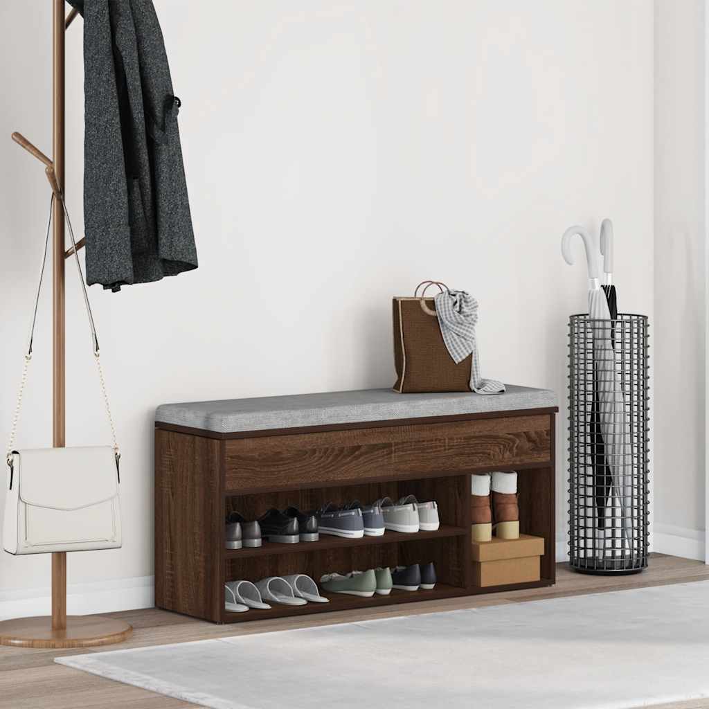 Banc à chaussures chêne marron 102x30,5x45 cm bois d'ingénierie - XIOS