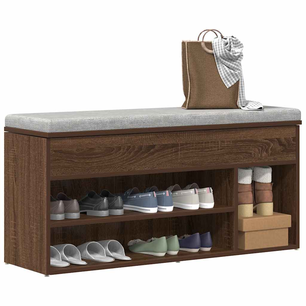 Banc à chaussures chêne marron 102x30,5x45 cm bois d'ingénierie - XIOS