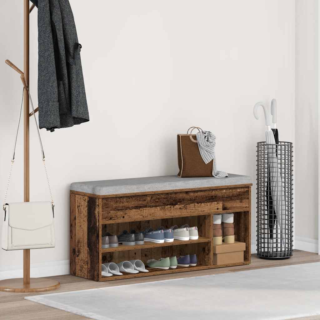 Banc à chaussures vieux bois 102x30,5x45 cm bois d'ingénierie - XIOS