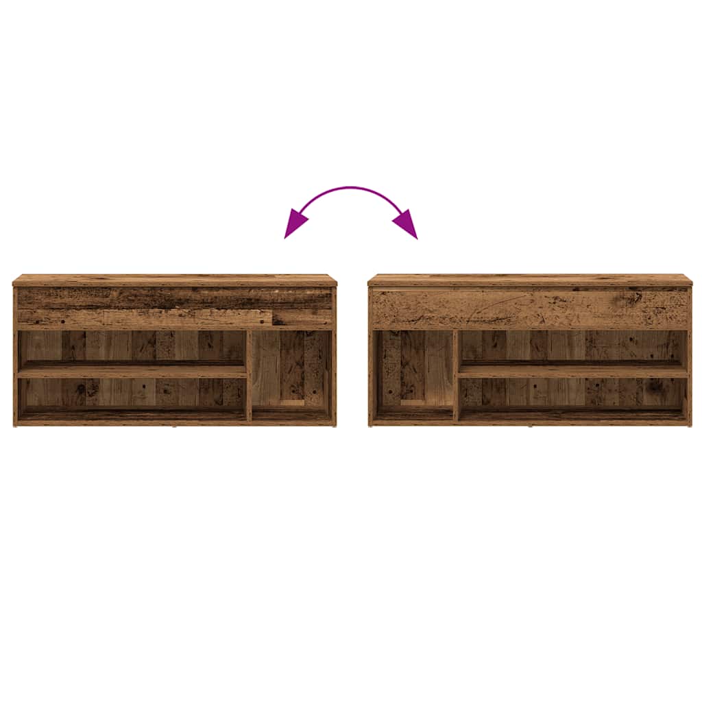 Banc à chaussures vieux bois 102x30,5x45 cm bois d'ingénierie - XIOS