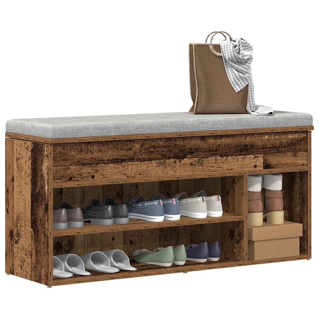 Banc à chaussures vieux bois 102x30,5x45 cm bois d'ingénierie - XIOS