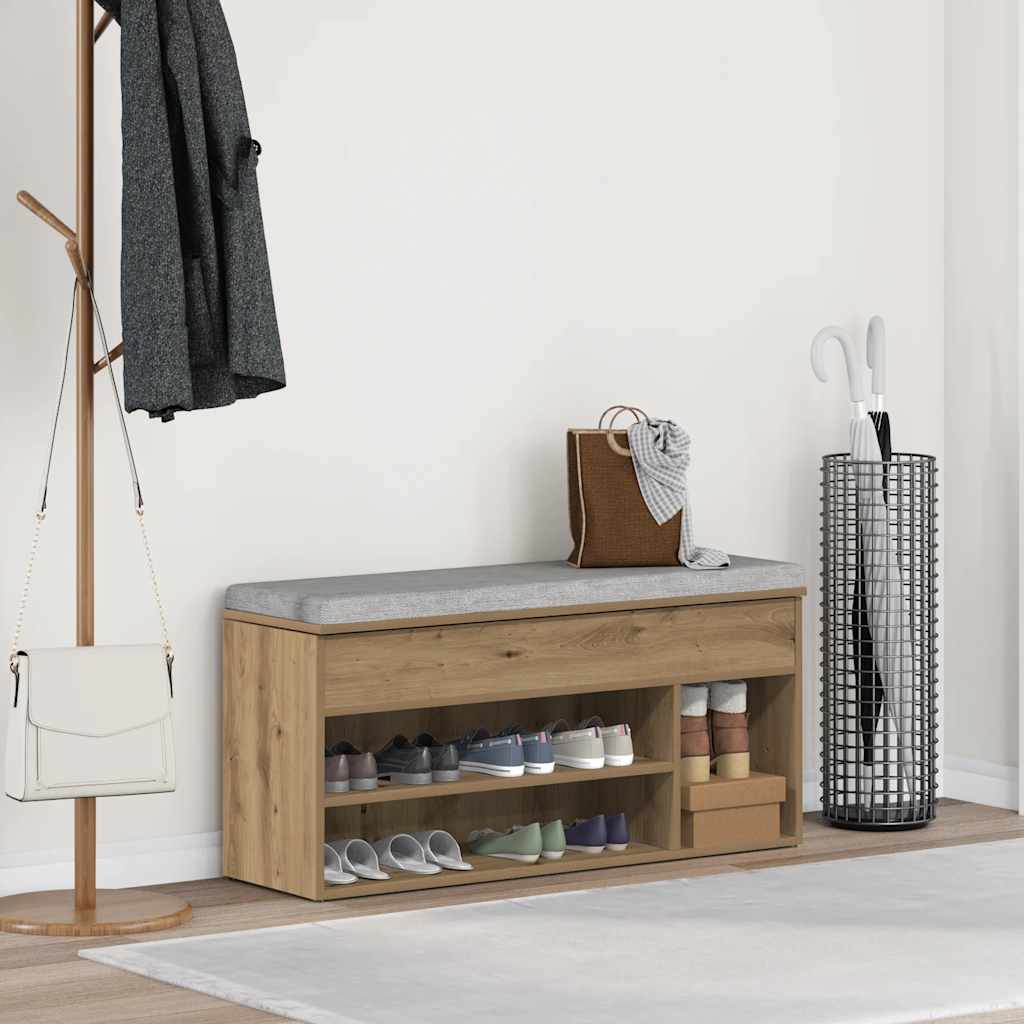 Banc à chaussures chêne artisanal 102x30,5x45cm bois ingénierie - XIOS