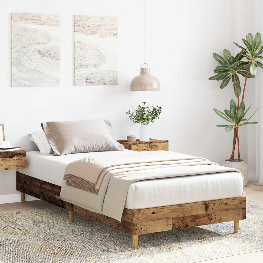 Cadre de lit sans matelas vieux bois 90x200 cm bois ingénierie - XIOS