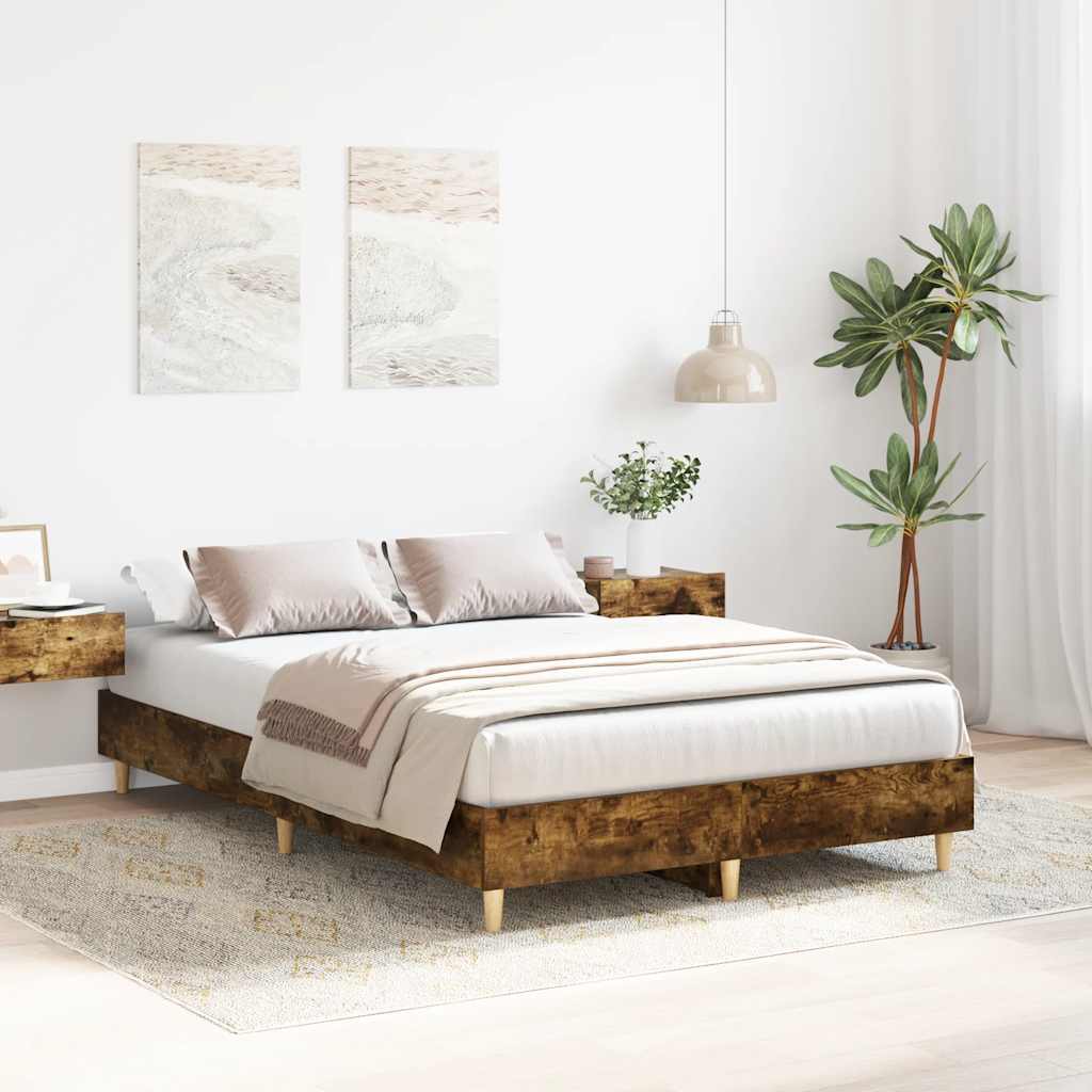Cadre de lit sans matelas chêne fumé 135x190 cm bois ingénierie - XIOS