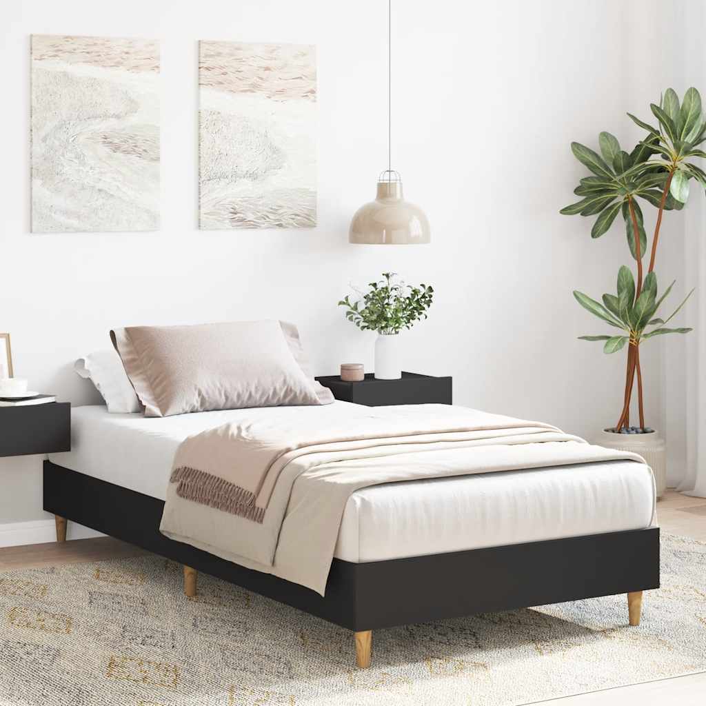 Cadre de lit sans matelas noir 75x190 cm bois ingénierie - XIOS