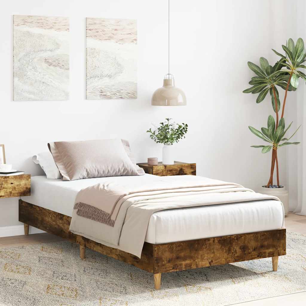 Cadre de lit sans matelas chêne fumé 75x190cm bois d'ingénierie - XIOS