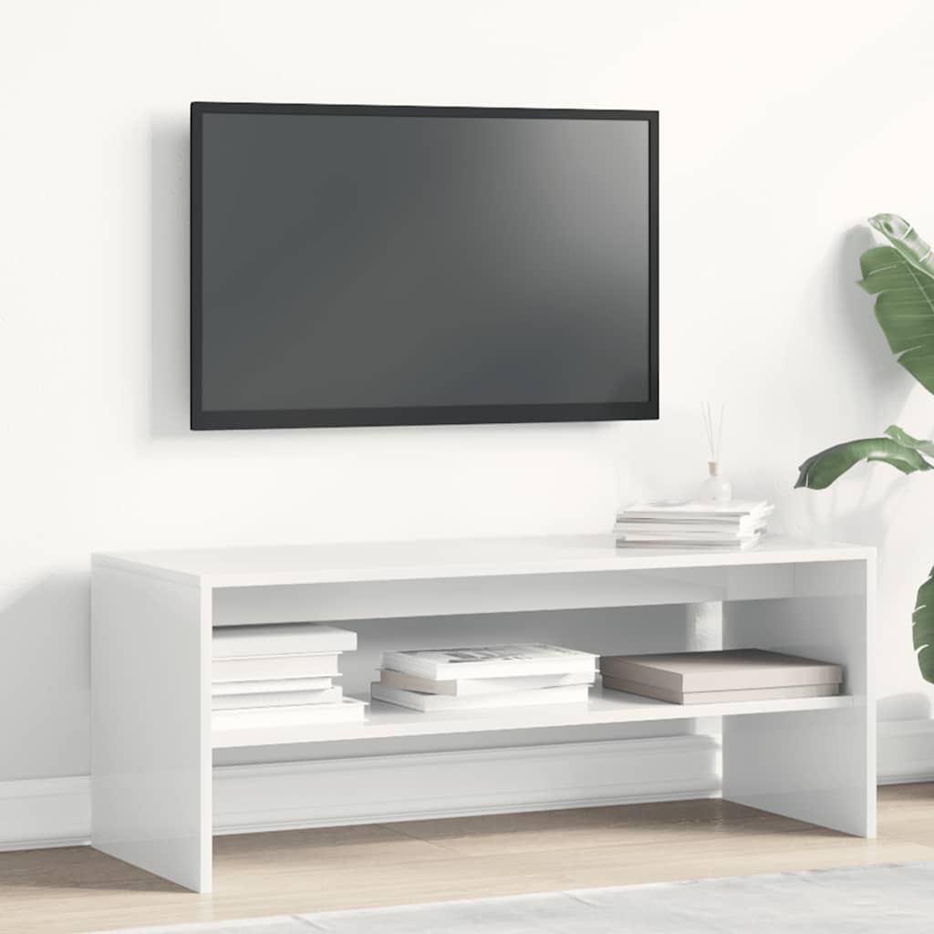 Meuble TV Blanc brillant 100 x 40 x 40 cm Aggloméré - XIOS