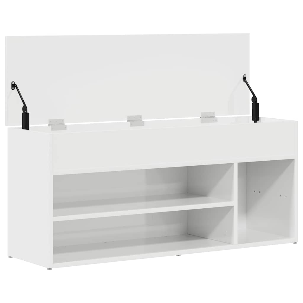 Banc à chaussures blanc brillant 102x30,5x45 cm bois ingénierie - XIOS