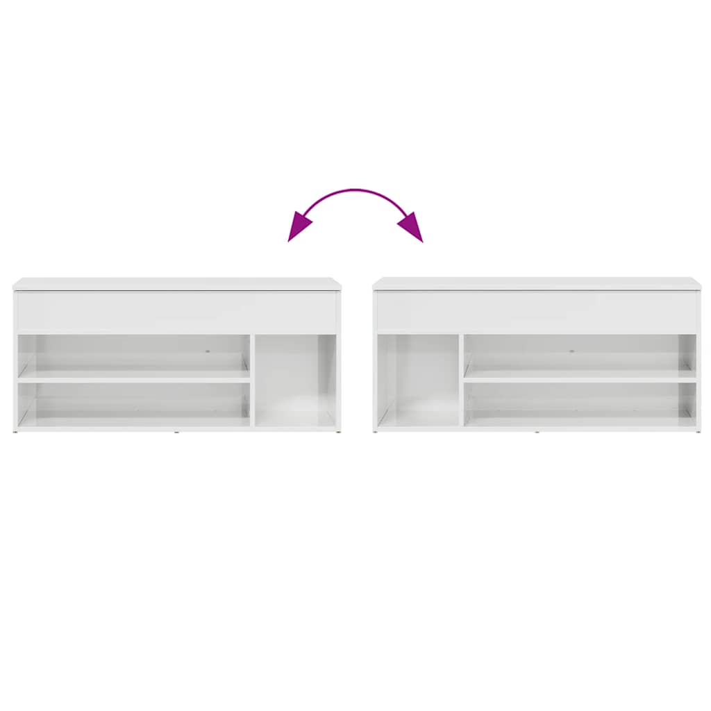Banc à chaussures blanc brillant 102x30,5x45 cm bois ingénierie - XIOS