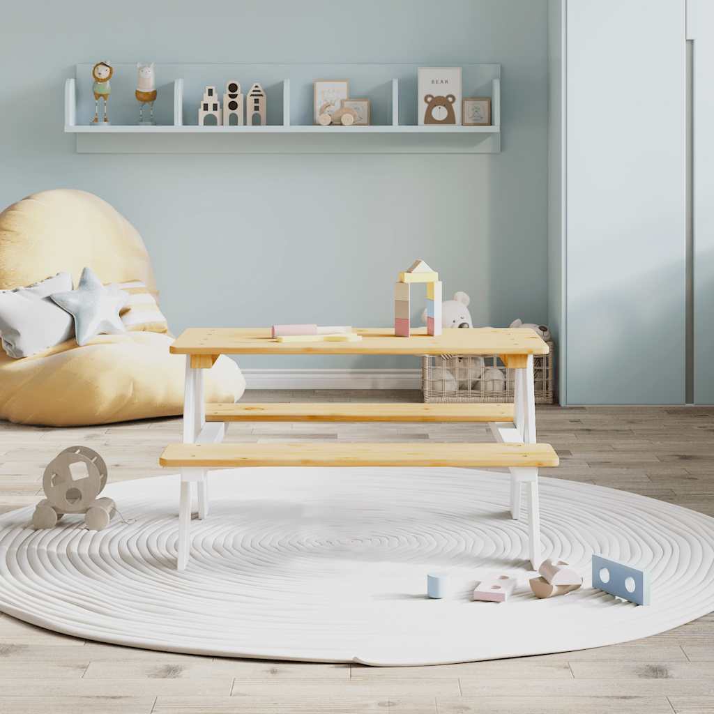 Table et bancs pour enfants IRUN blanc 90x79,5x50cm bois massif - XIOS