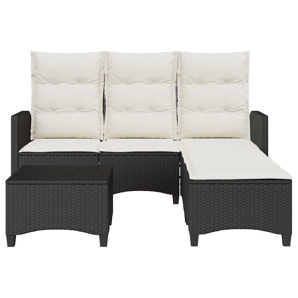 Salon de jardin 3 pcs avec coussins forme L noir résine tressée