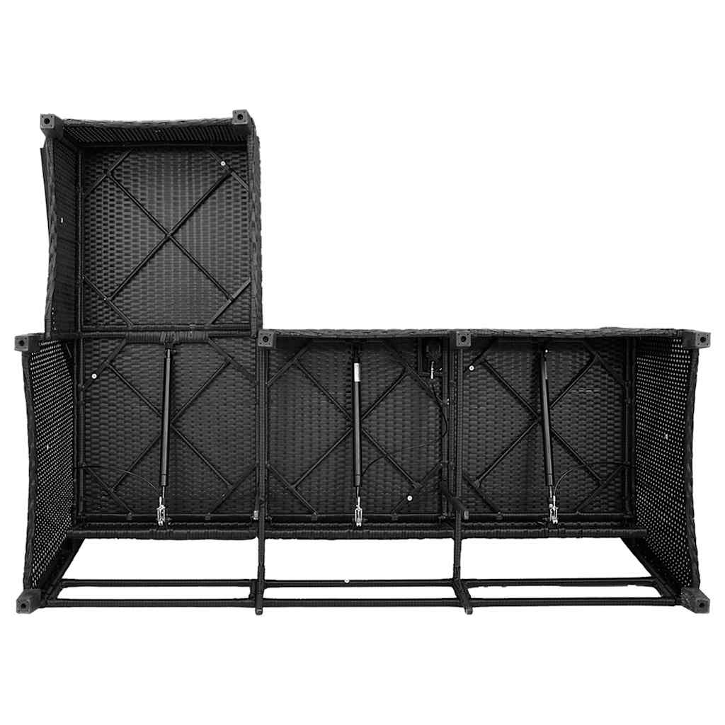 Salon de jardin 3 pcs avec coussins forme L noir résine tressée