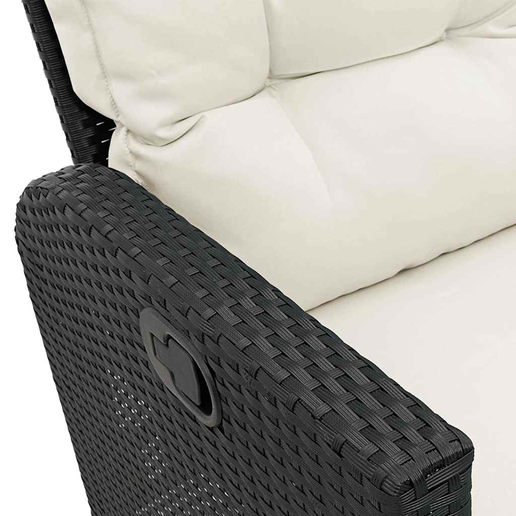 Salon de jardin 3 pcs avec coussins forme L noir résine tressée