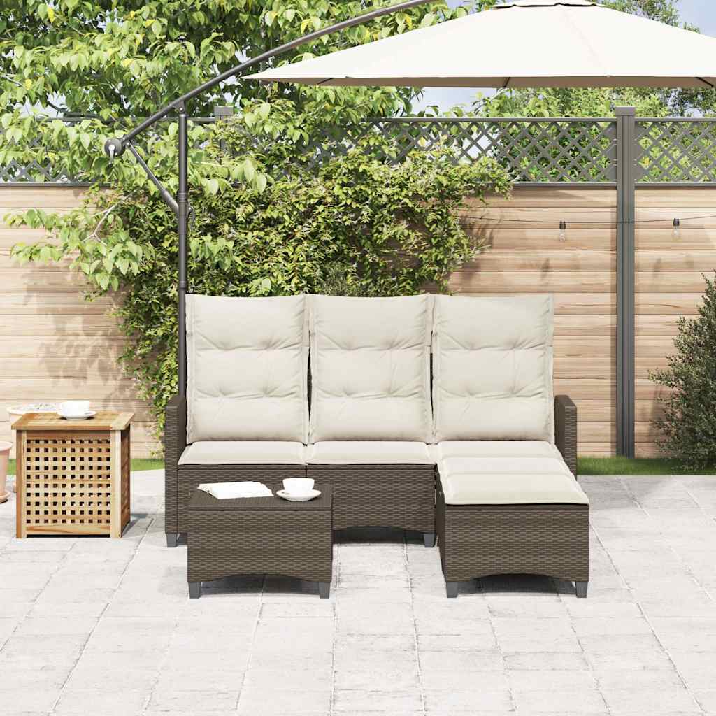 Salon de jardin 3 pcs avec coussins forme L marron polyrotin