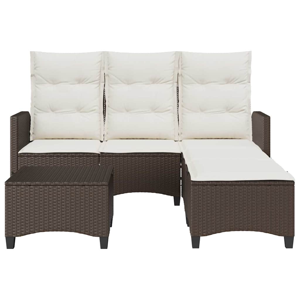 Salon de jardin 3 pcs avec coussins forme L marron polyrotin