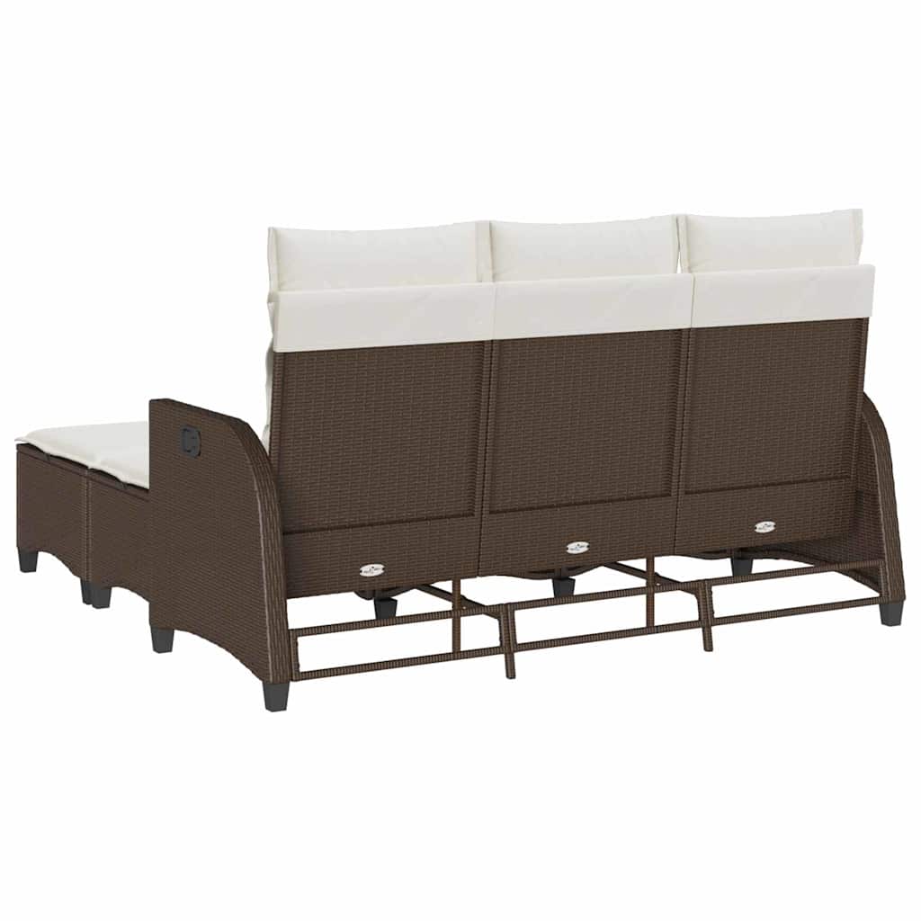 Salon de jardin 3 pcs avec coussins forme L marron polyrotin