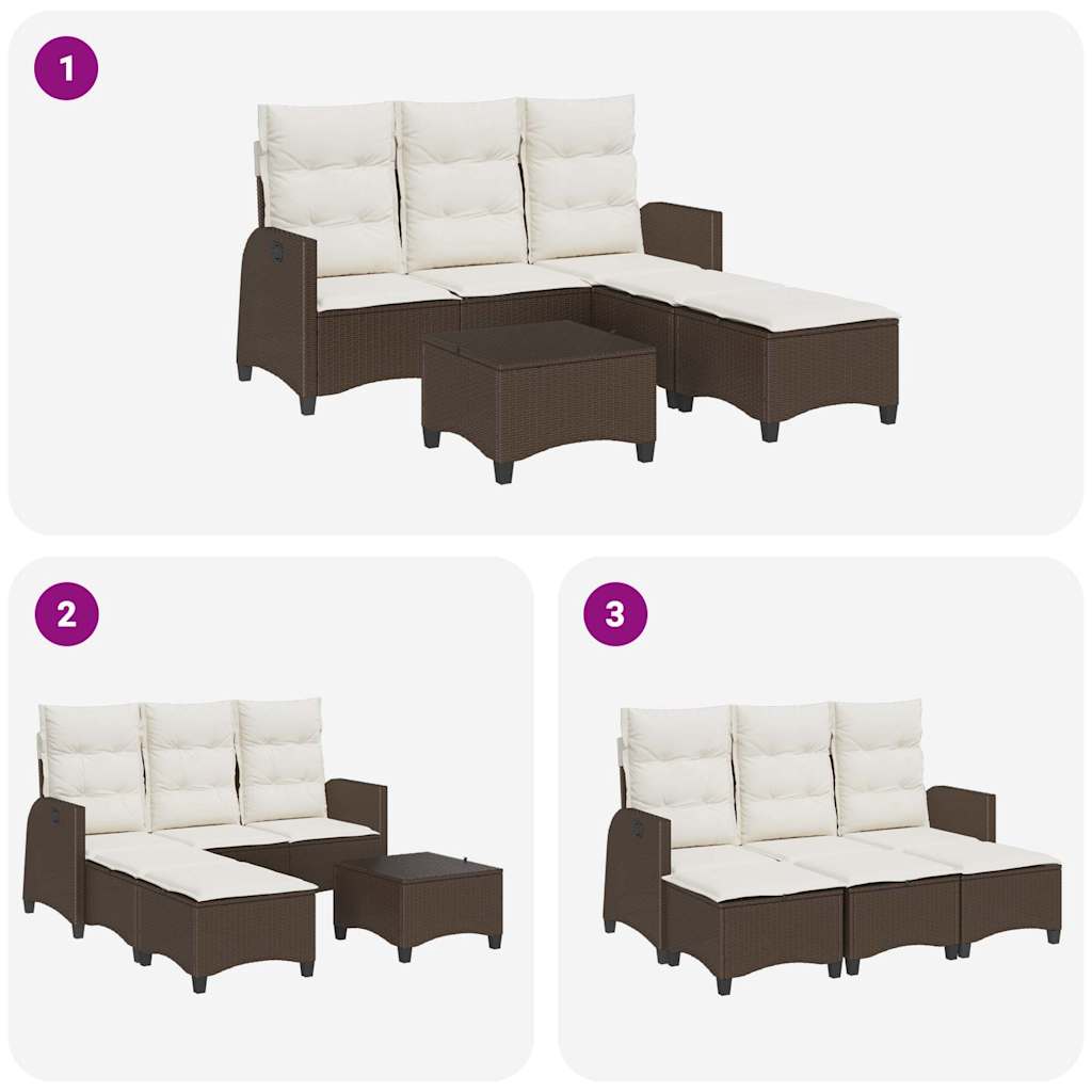 Salon de jardin 3 pcs avec coussins forme L marron polyrotin