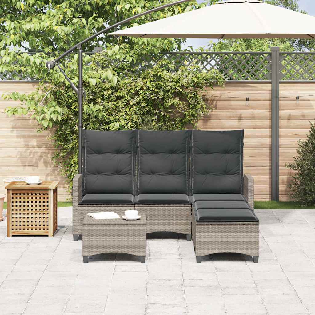 Salon de jardin 3 pcs avec coussins forme L gris résine tressée